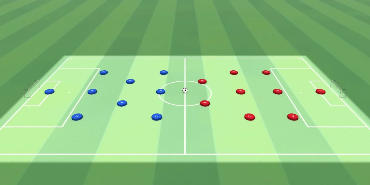 9v9 soccer field in the DrawTactics Broadcast Animator with two teams lined up