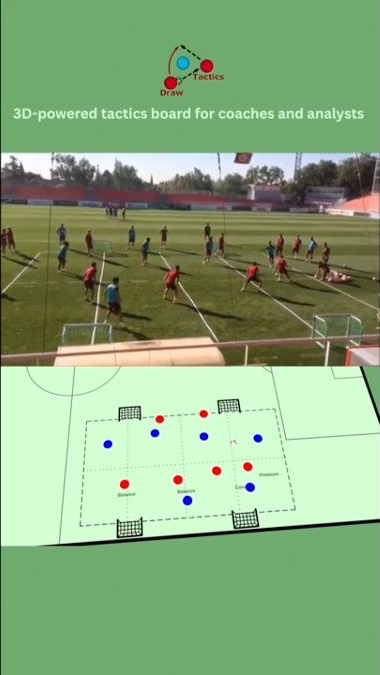 Youth football pressing practice paired with an animated 6v6 tactics board